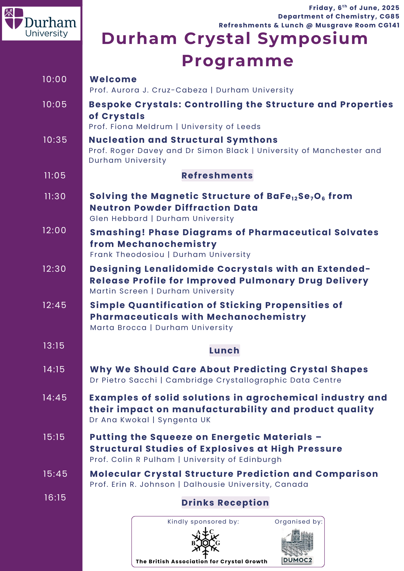 Durham Crystal Symposium (DuCS)