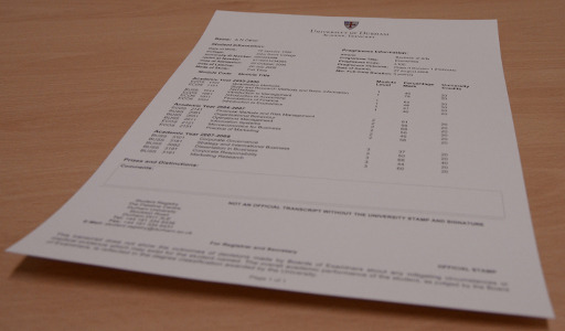 Interim Electronic Official Academic Transcript (PDF) for Current Students
